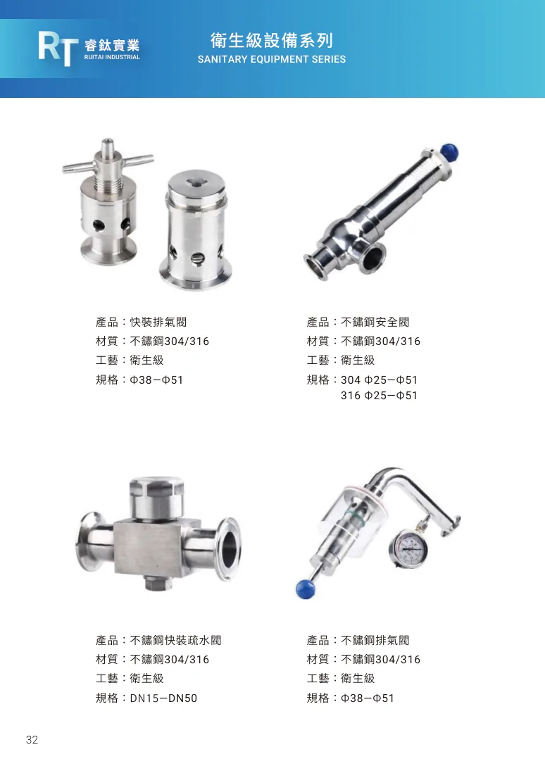 快裝排氣閥第 38 頁完整規格表