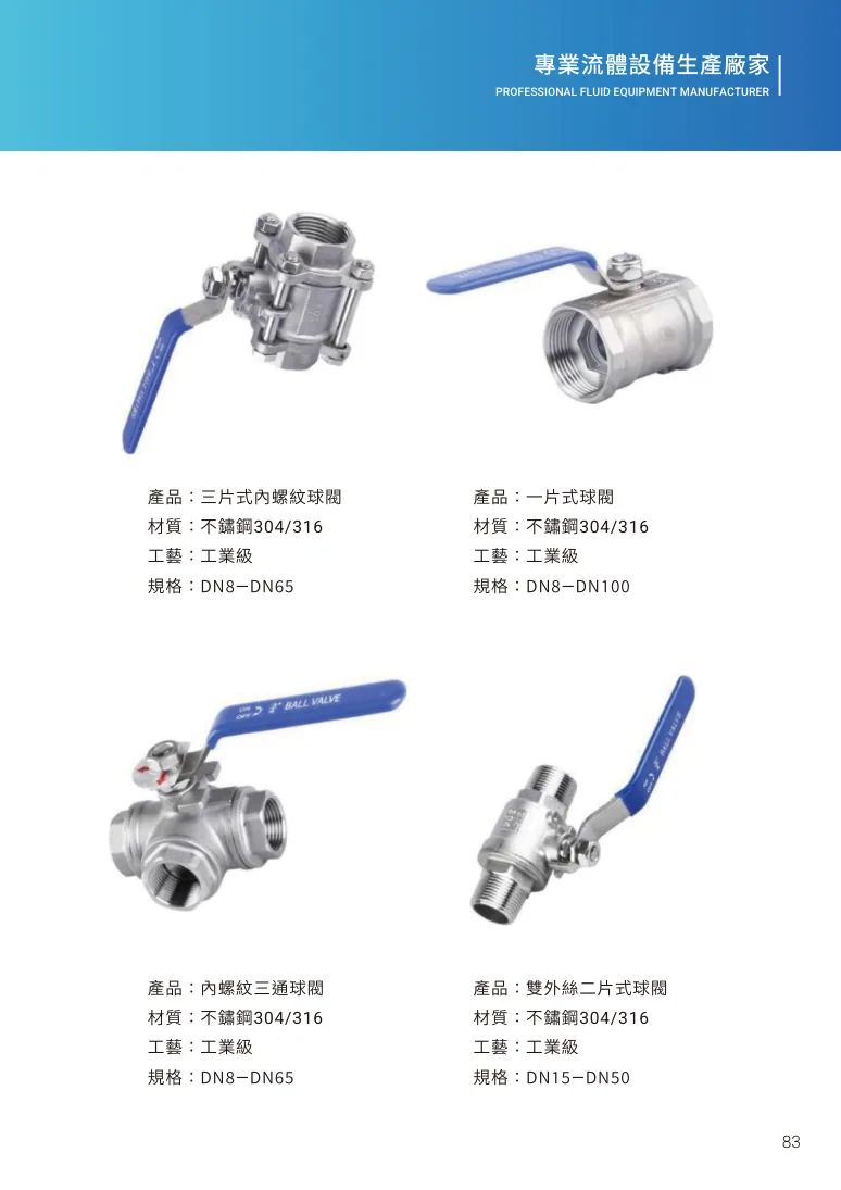一片式球閥第 89 頁完整規格表